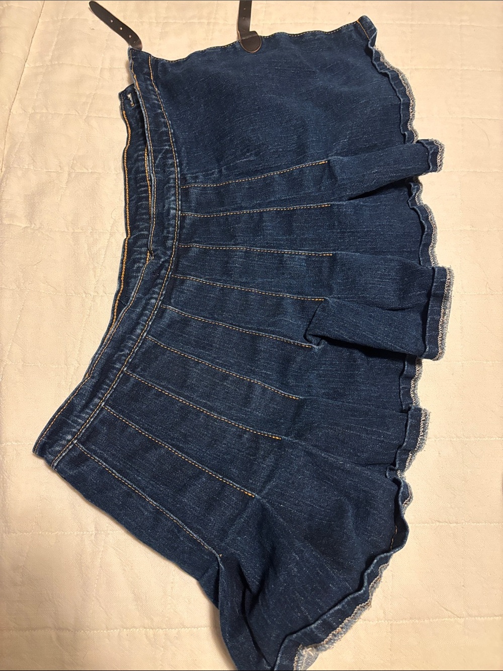 Brandy Melville Dark Blue Pleated Denim Skort with Ruffle Hem